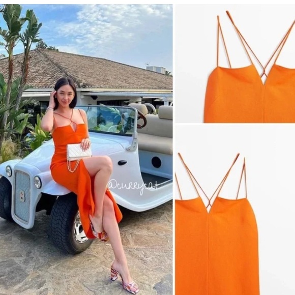 MASSIMO DUTTI linen dress. Strappy Linen Blend Dress With Slit - Picture 2 of 8